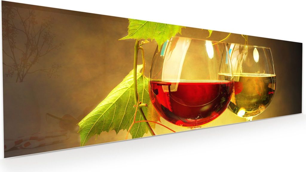 Glasbild Wandbild Gläser Rot und Weisswein 120x40cm in XXL für Wohnzimmer, Schlafzimmer, Badezimmer, Flur