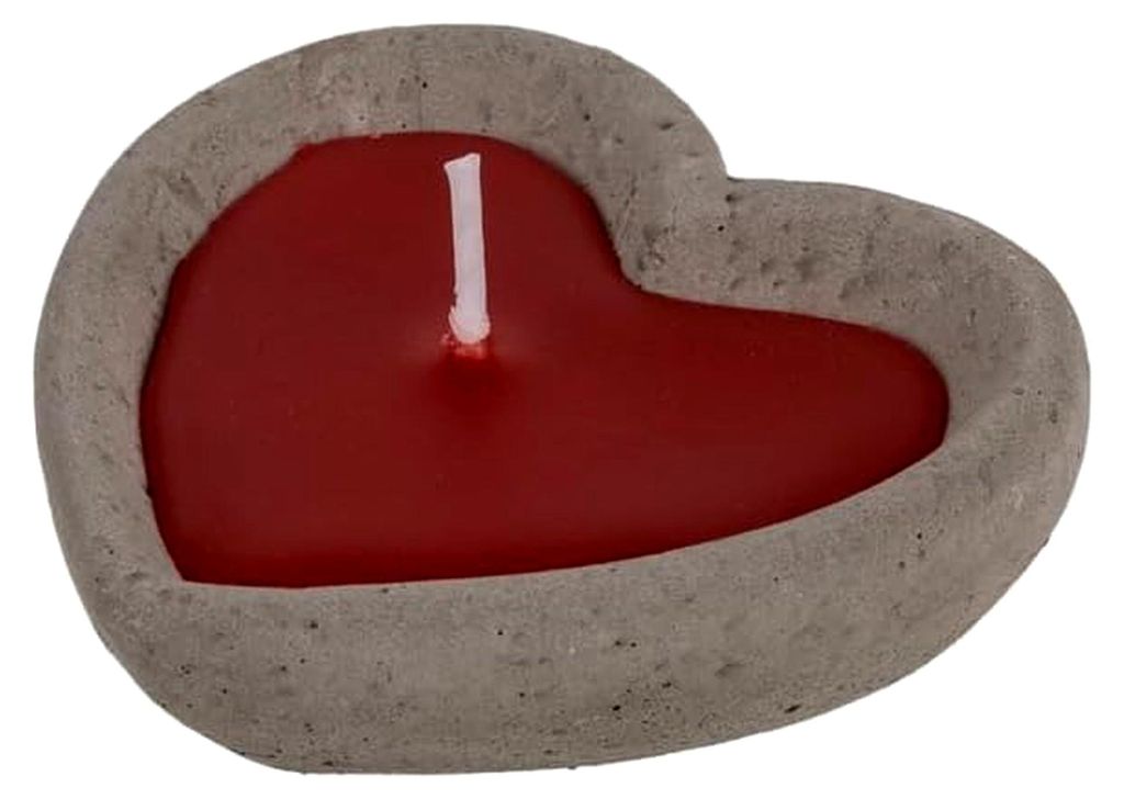 Herzkerzen im Zementglas, Set mit 2 Stück, Dekorative Kerzen in Rot, Unparfümiert