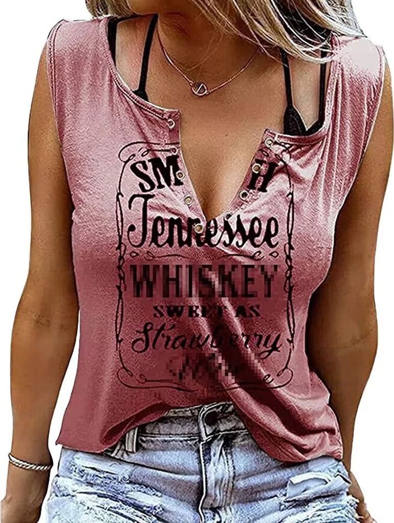 ASKSA Damen Sommer Casual Tank Top Ärmellose y V-Ausschnitt Weste, Rosa, S