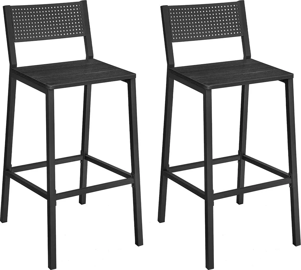 Tabourets de bar cuisine pour îlot central design industriel noir lot 2