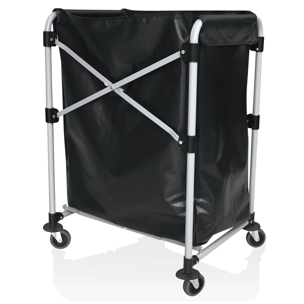 Hotel Wäschewagen mit 1 Wäschesack schwarz, 66 x 49,5 x 86 cm, 4 Rollen, 150 L