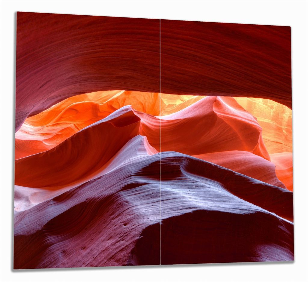 Wallario Herdabdeckplatte aus Glas, Größe 60 x 52 cm 2-teilig, Motiv Antelop Canyon USA Kalksandsteingebirge in leuchtenden Farben