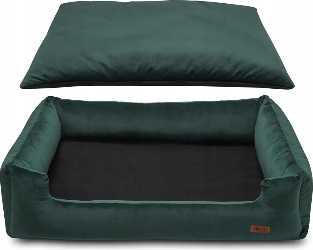 Grand lit pour chien vert velours Premium HUGGY DOGGY XXL de luxe 120cm
