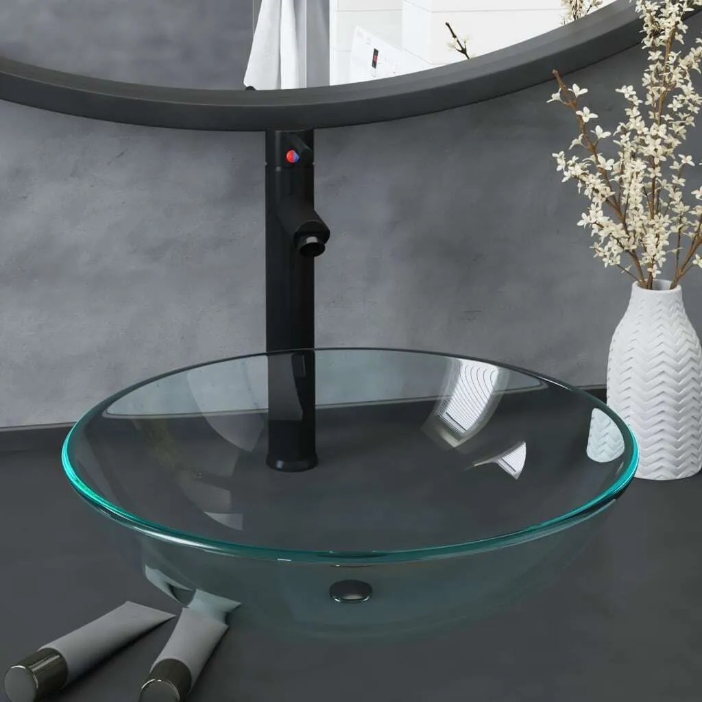 Set Lavabo Vetro Trasparente + Rubinetto + Piletta The Living Store