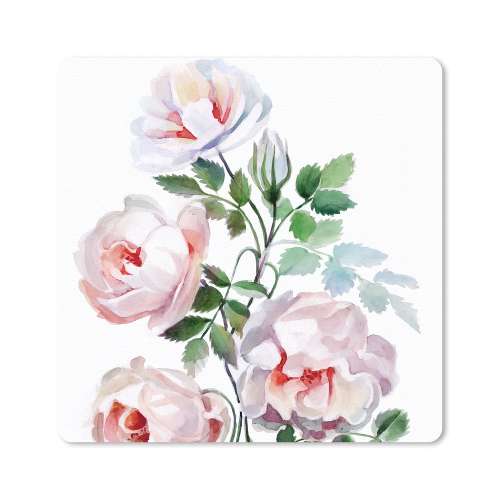 MuchoWow Mauspad Mousepad Aquarell - Rosen - Blumen 20x20 cm - Mousepads - Maus Mat - Pad - Mausunterlage - Desk Mat - Bureauartikeln