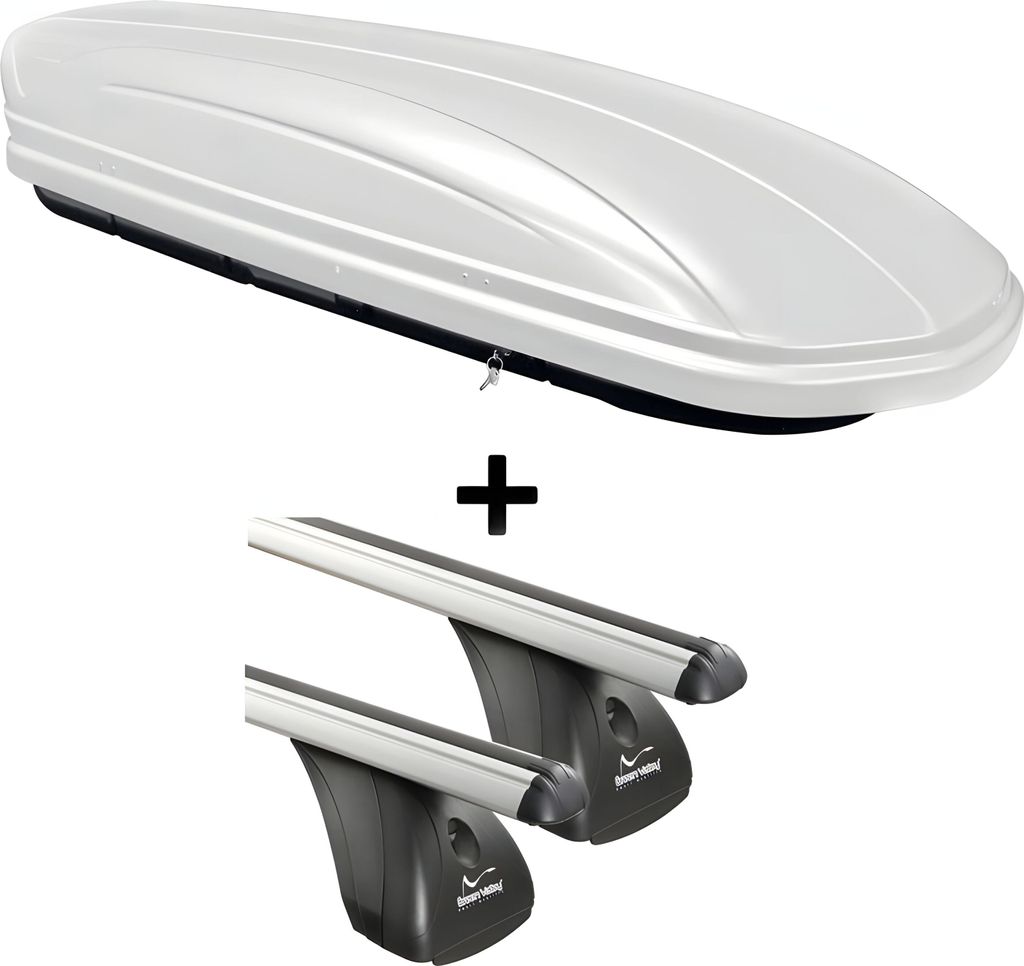 Dachbox VDPMAA460 460Ltr weiß abschließbar + Alu Dachträger Aurilis VDP kompatibel mit für Opel Signum (5Türer) 2003-2008