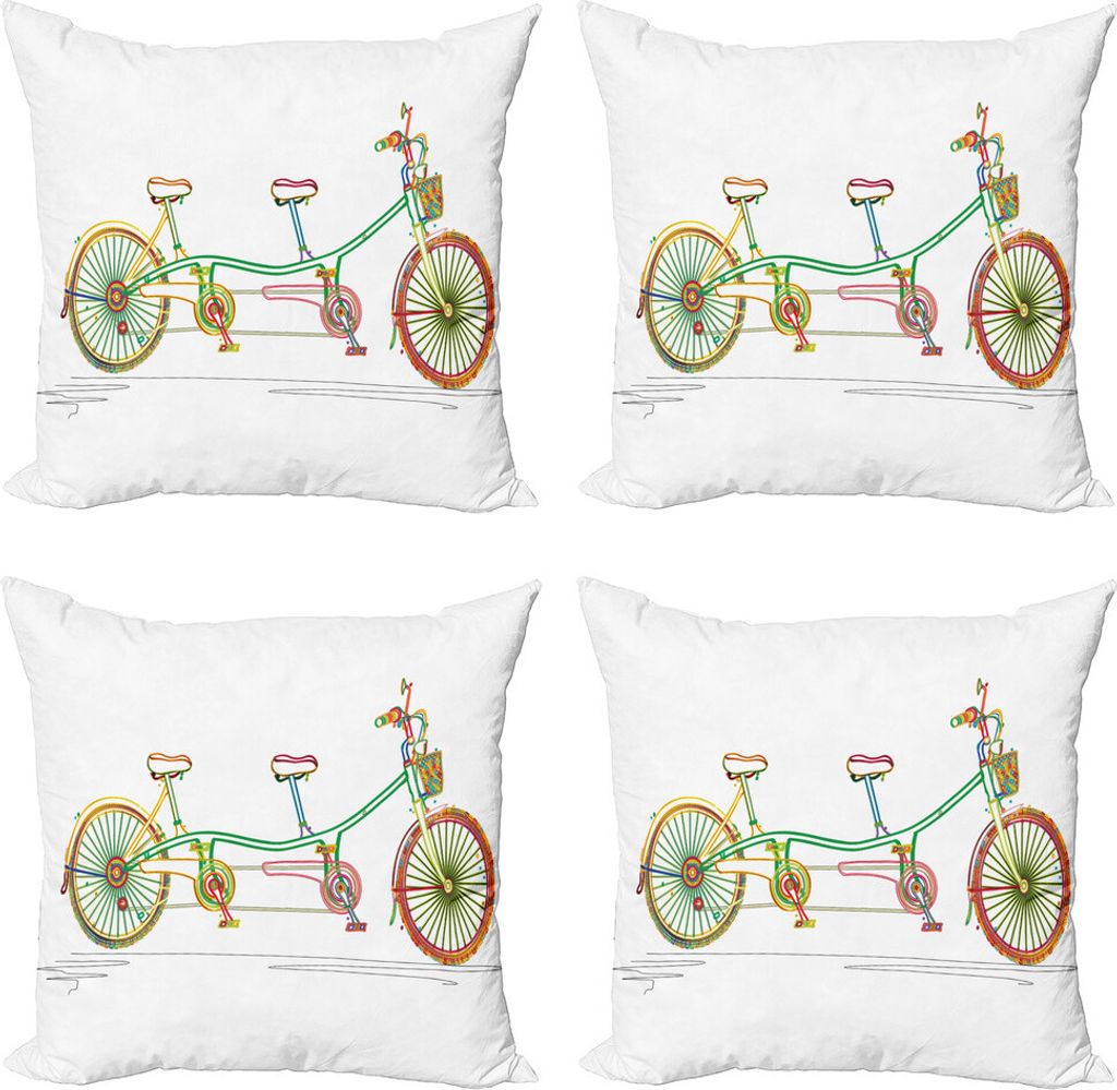 ABAKUHAUS Fahrrad Kissenbezug Set (4 Stück), Tandem Bike Entwurf, Moderner Doppelseitiger Digitaldruck, 50 cm x 50 cm, Mehrfarbig