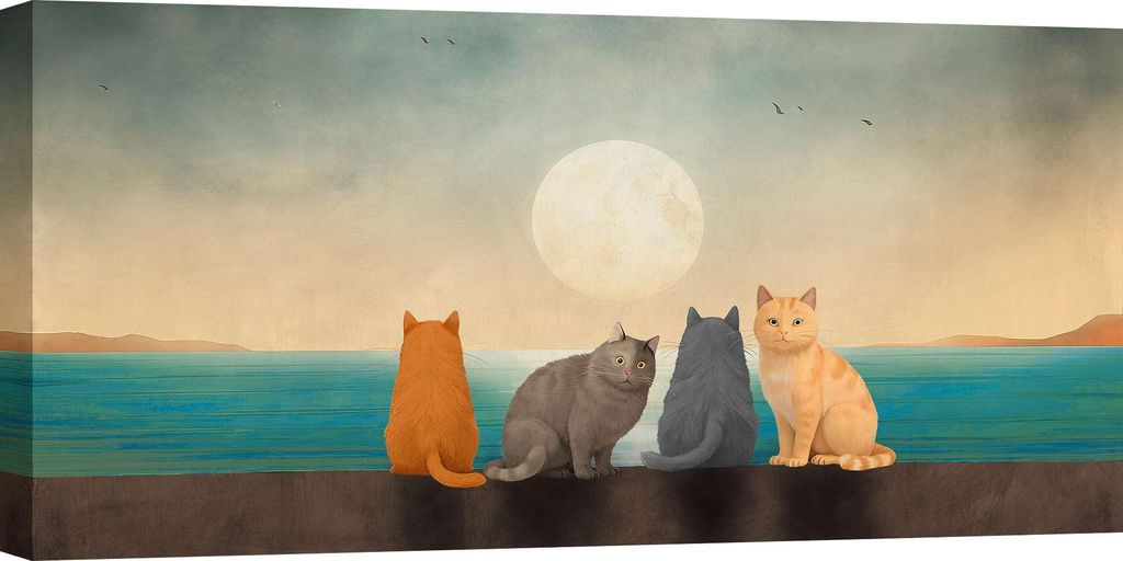 Leinwandbilder mit Katzen - Stef Lamanche - Under the Moon - 70 x 35 cm