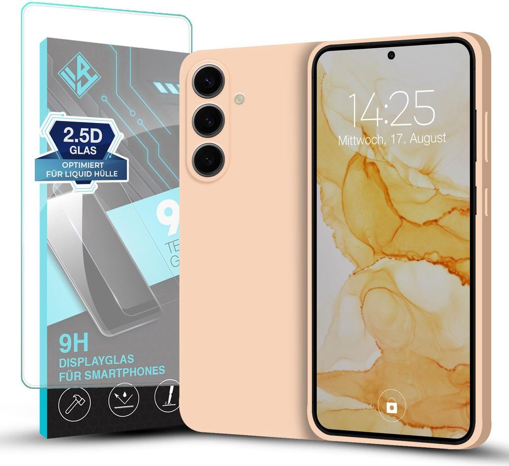 Hülle für Samsung Galaxy S24 FE mit 9H Displayglas Displayschutz Plus Case Cover Bumper Silikon Softgrip Schutzhülle Farbe: Rosa