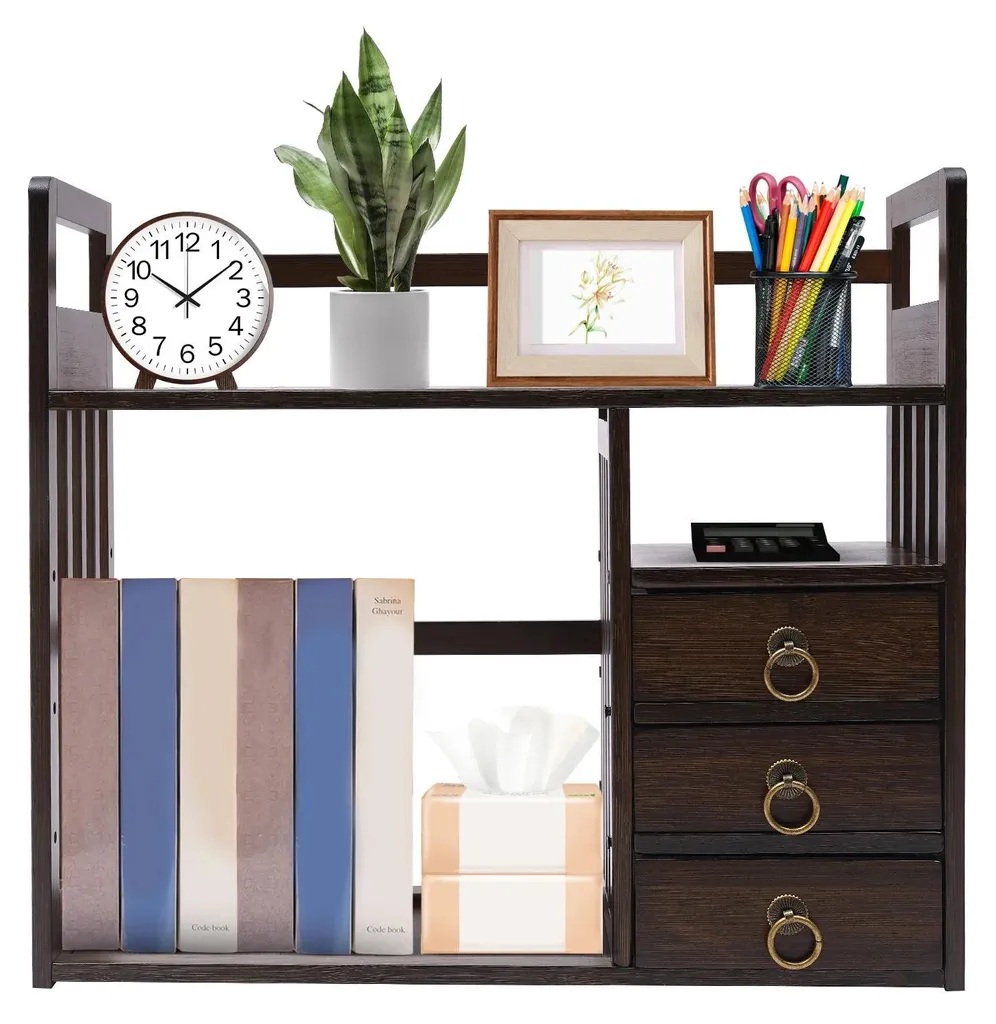 Petit meuble de rangement bureau 3 étages en bois - Organisateur compact