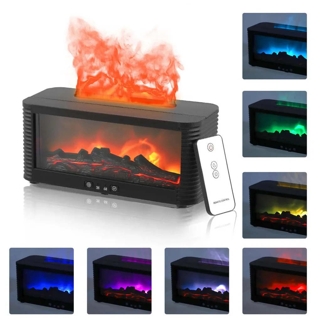 Diffuseur d'arômes contre l'air sec avec effet flamme relaxant LED