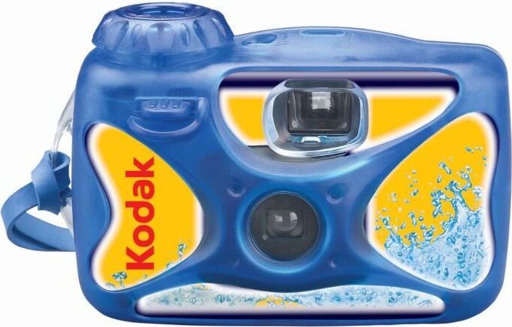 A blue and yellow Kodak water sport camera.