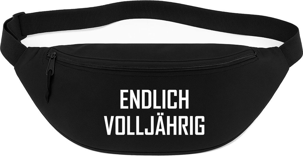 Huuraa Bauchtasche Endlich Volljährig Schriftzug 2,5 Liter Black Polyester Crossbody Bag Geschenkidee