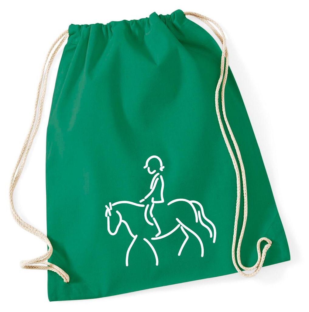 Huuraa Turnbeutel Reiten Pferd 12 Liter Kelly Green Baumwolle Rucksack Geschenkidee