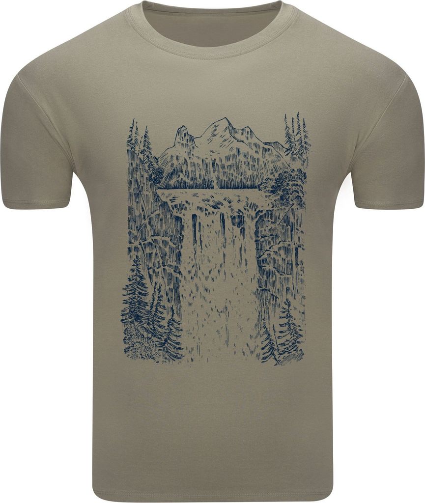 Diarbo Herren T-Shirt mit Landschaft Druck Wasserfall und Berge Khaki Gr.XL