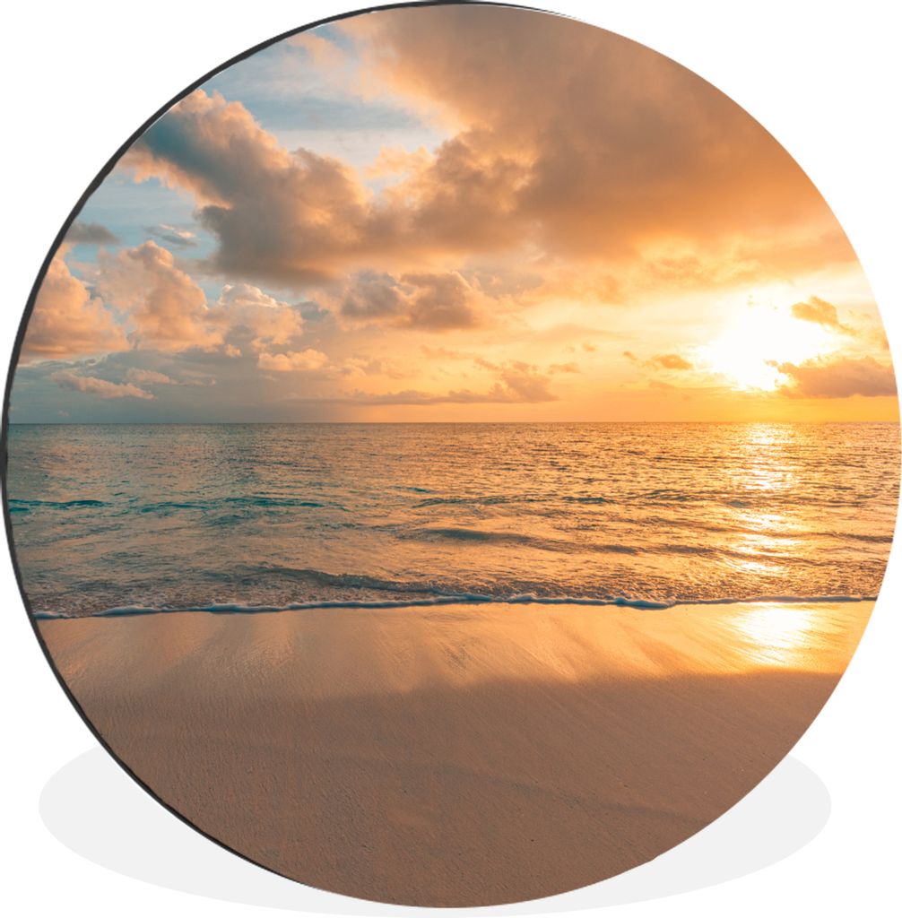 MuchoWow Aluminium Wandkreis Strand - Sommer - Sonnenuntergang - Wolken - Meer Ø 30 cm Wanddeko Modern Wohnzimmer - Wand Bild - Wohnzimmer - Run...