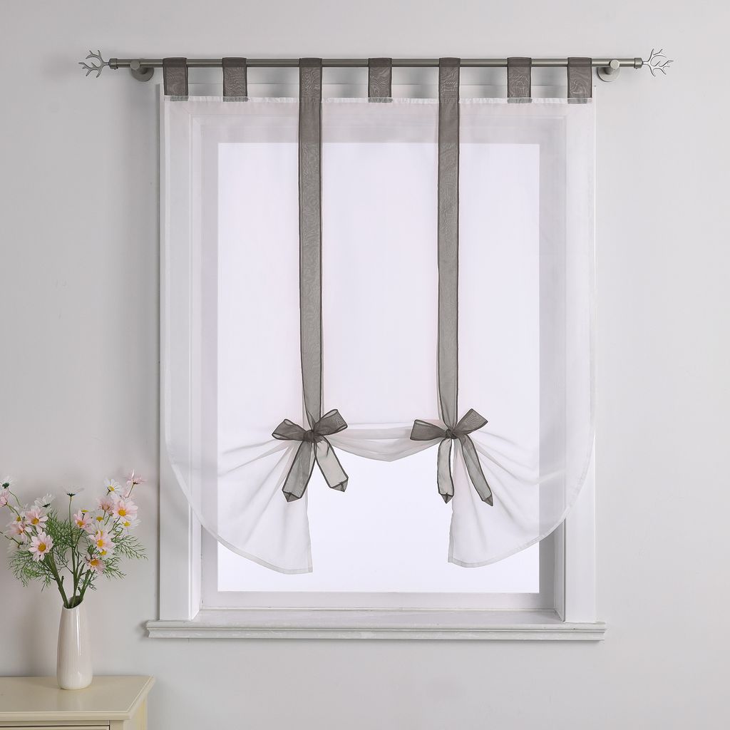Joyswahl Raffrollo Voile Raffgardinen mit Schlaufen Modern Schlaufenrollo mit Band halbtransparent Grau BxH 100x140cm