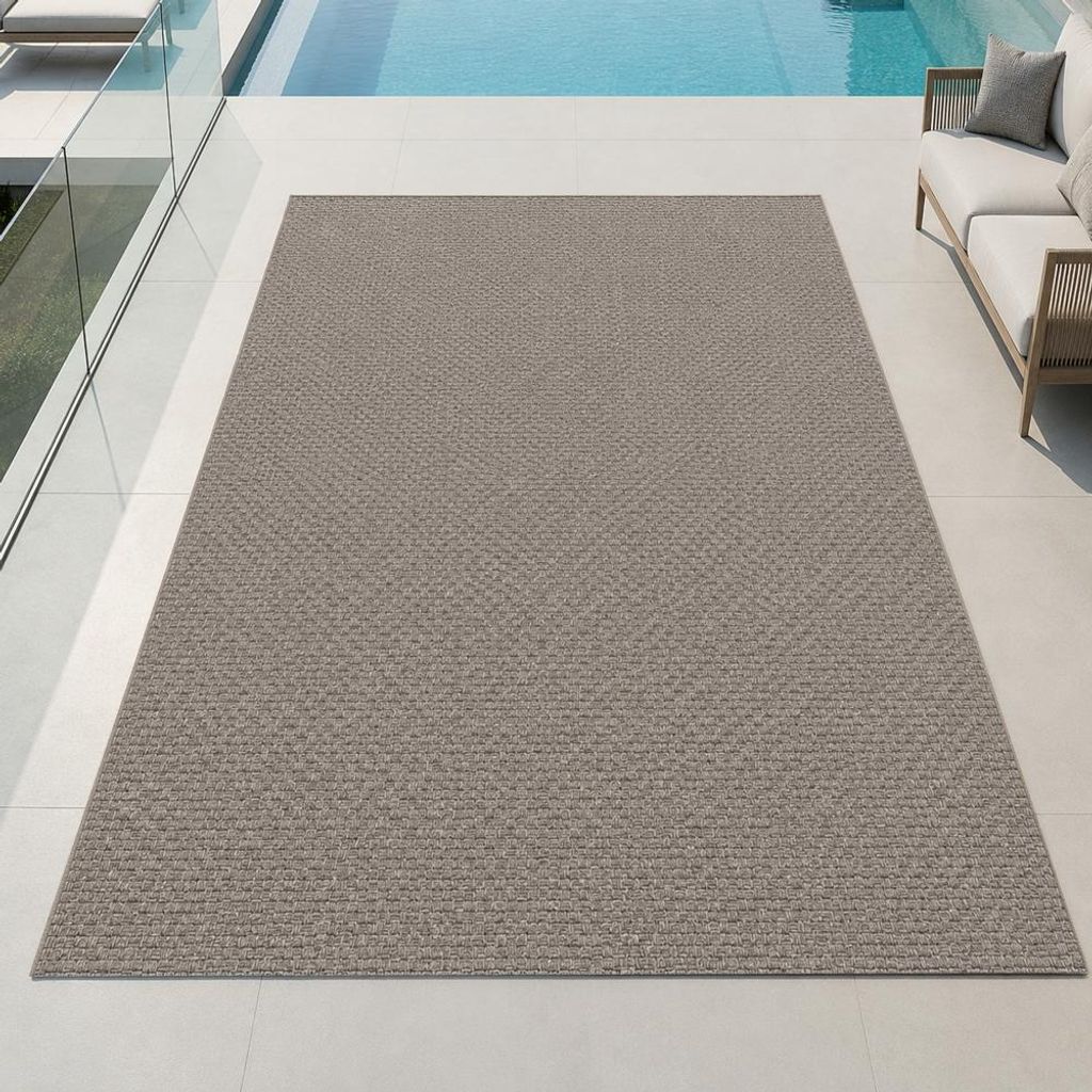 Teppich Taupe Flechtoptik Strapazierfähig Für Balkon Terrasse Größe - 240 x 340 cm