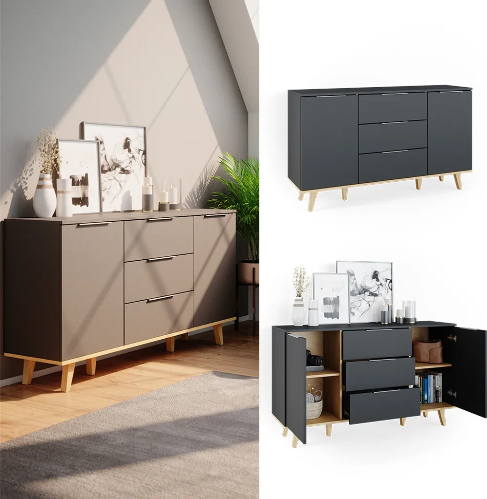 Grande Commode Anthracite 138cm Vicco - Finition Robuste et Design Moderne - 2
