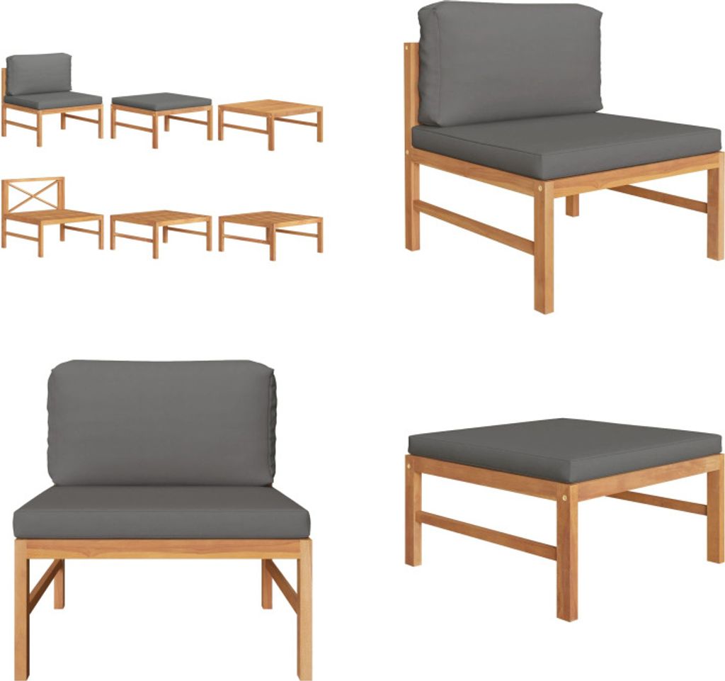 vidaXL 3 tlg. Garten Lounge Set mit Dunkelgrauen Kissen Teakholz - Garten-Lounge-Set - Garten-Lounge-Sets - Gartenmöbel - Gartenmöbel-Set