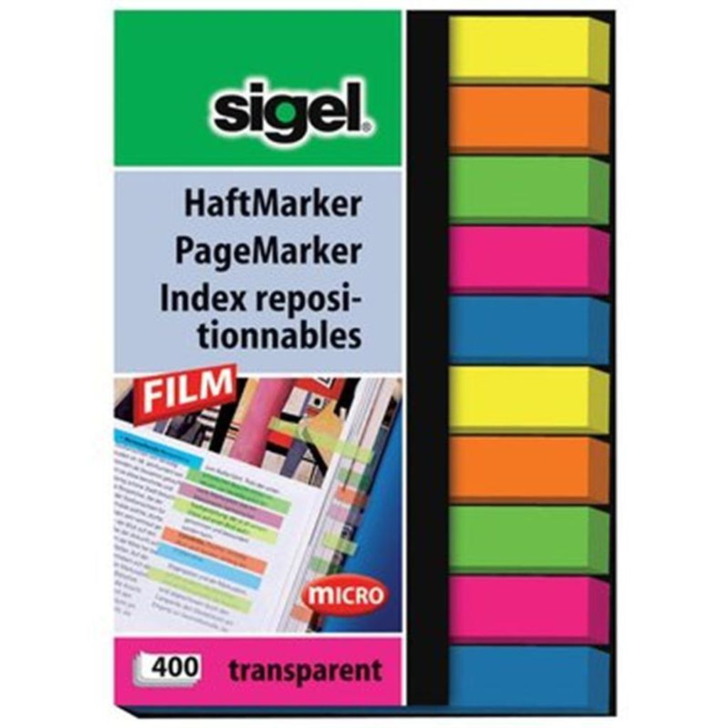 SIGEL HN617 Haftmarker, Folie, grün, blau, violett, gelb, orange, 50x6 mm, 400 Streifen