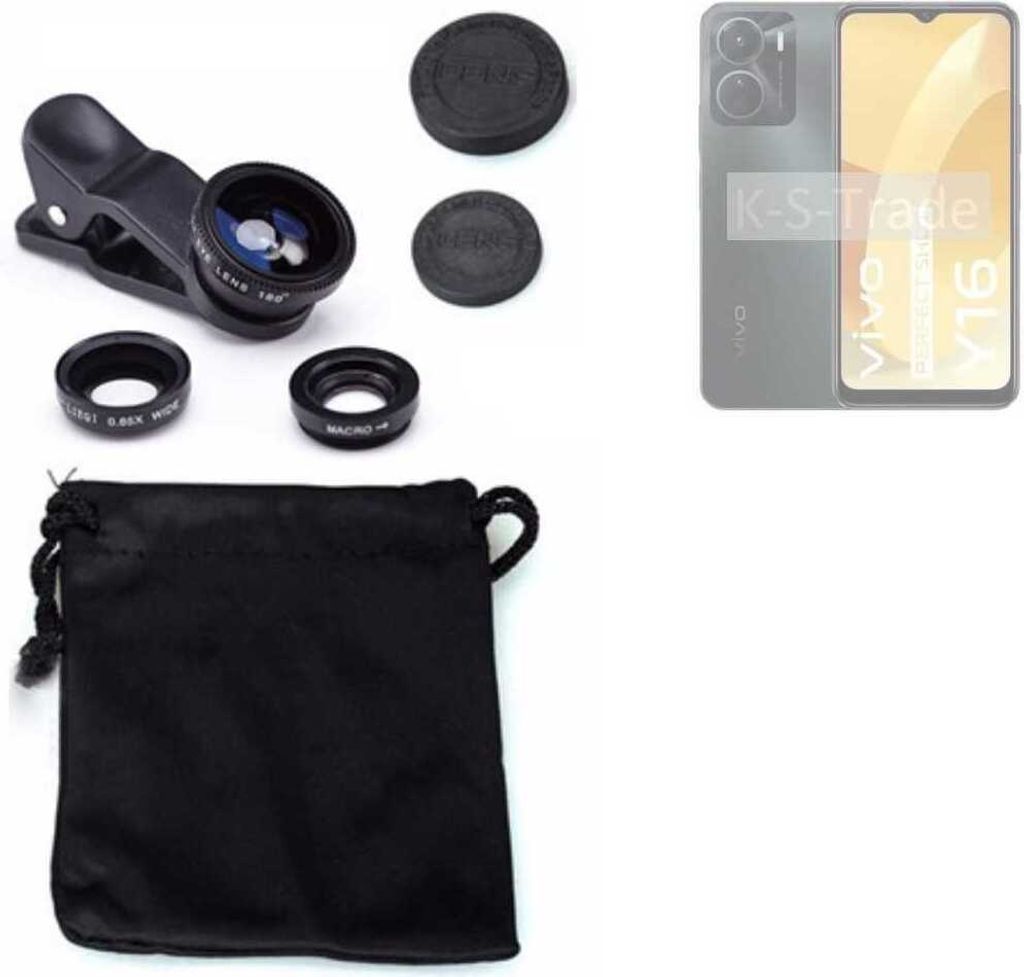 K-S-Trade Smartphone Kamera Linsen Set Kompatibel mit Vivo Y16 3in1 Clip-On Kamera Adapter Macro Weitwinkel FishEye Fischauge Objektiv Linse