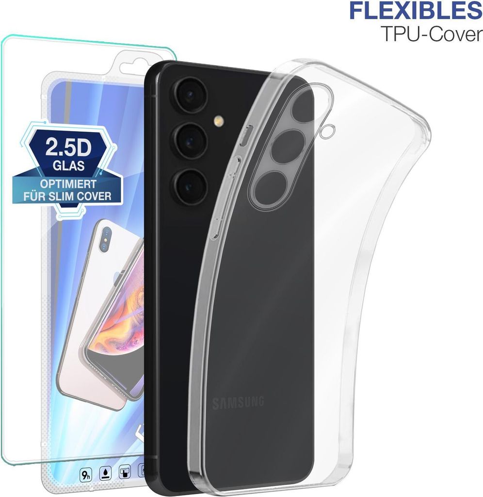 Slim Cover für Samsung Galaxy S23 FE mit 9H Displayglas Displayschutz Hülle Transparent Flexibel Elastisch Backcover Schutzhülle Handyhülle