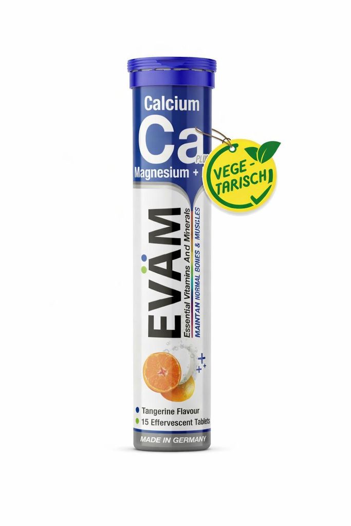 EVÄM Calcium Magnesium D3 Brausetabletten, hochdosiert für Knochen und Muskeln, ohne Zuckerzusatz, Hergestellt in Deutschland, 20 Tabletten