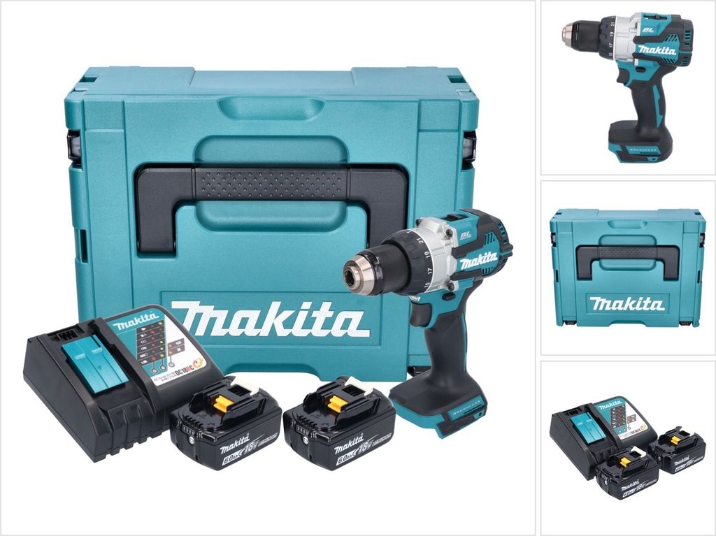 Makita DHP 489 RGJ Akku Schlagbohrschrauber 18 V 73 Nm Brushless + 2x Akku 6,0 Ah + Ladegerät + Makpac