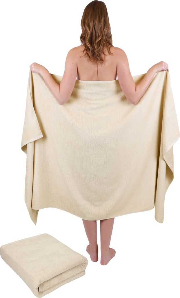 Betz 2 Stück Badetücher groß XXL Badetuch Saunatücher Dresden 100% Baumwolle Größe 100 cm x 180 cm Farbe Sand