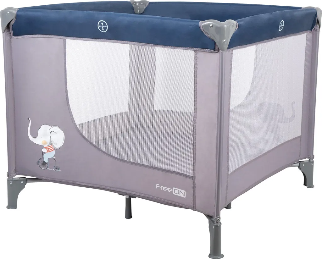 Parc pour bébé pliable FreeON Eléphant - Aire de repos nomade gris et bleu