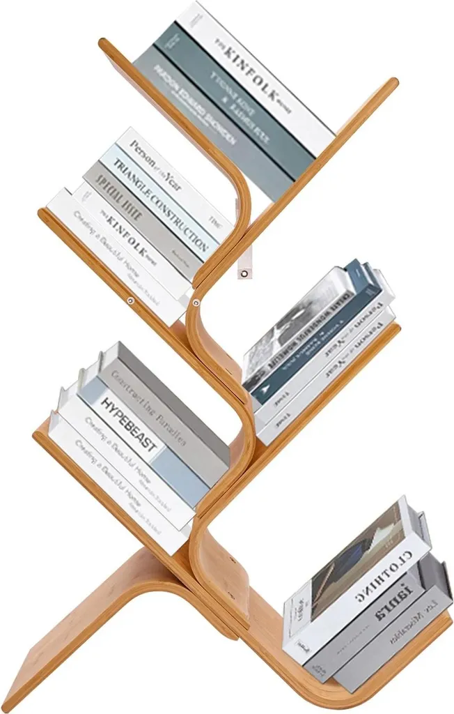 Étagère à livres arbre en bambou massif 5 étages pour bureau et salon