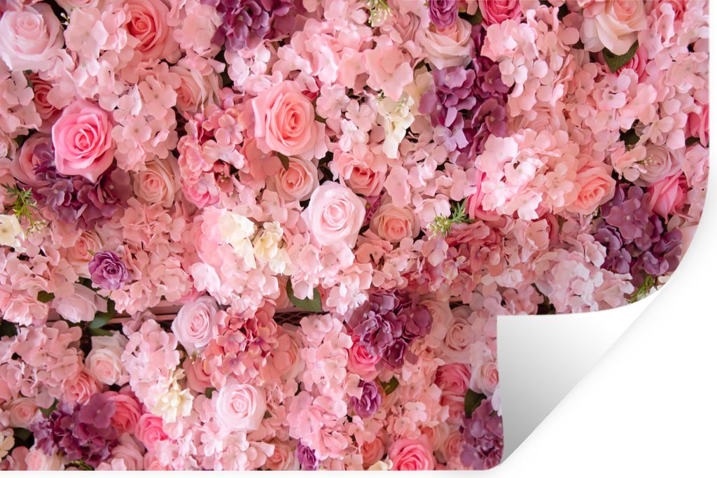 MuchoWow Wandtattoo Wandsticker Wandaufkleber Blumen - Rosa - Rosen 90x60 cm Selbstklebend und Repositionierbar - Aufkleber