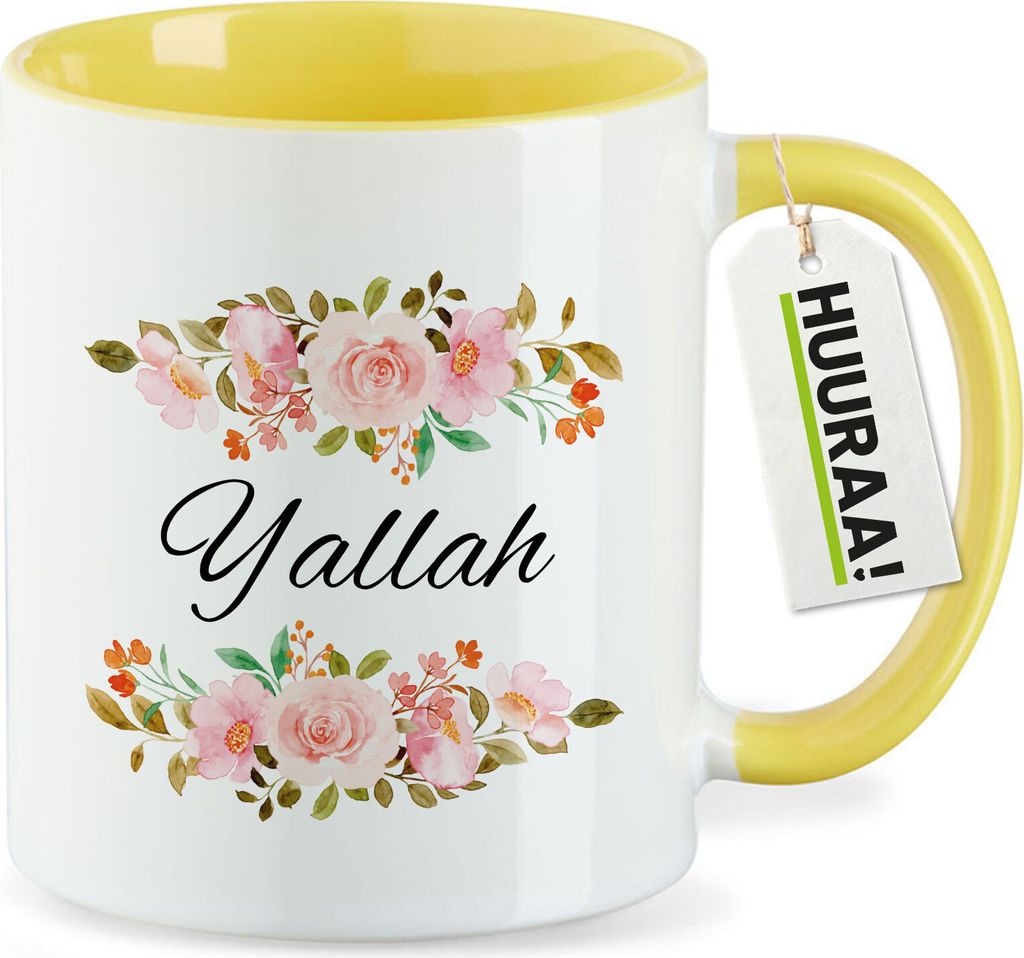 Huuraa Kaffeetasse Yallah arabisch Blumen 330ml Gelb Keramik Kaffeebecher Geschenkidee