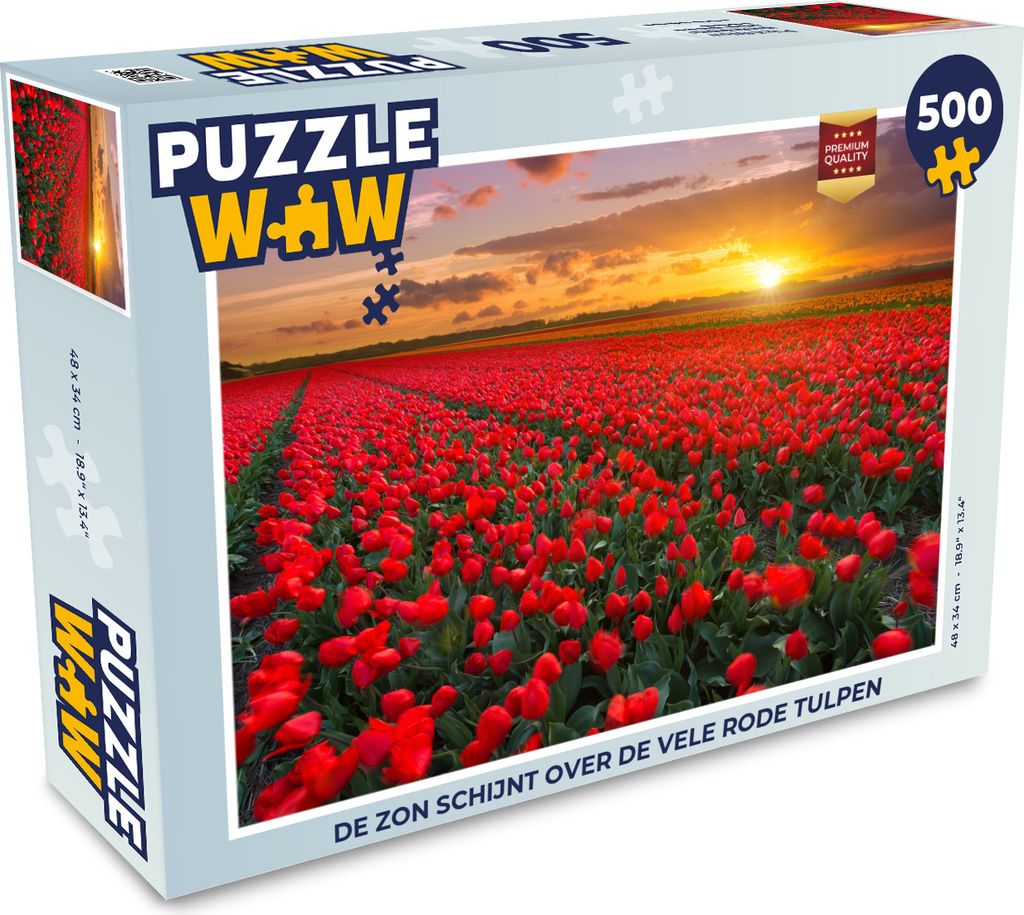 MuchoWow Puzzle 500 Teile Die Sonne strahlt über die vielen roten Tulpen - 500 Teile - Kinder - Selberbauen - Puzzlespiele