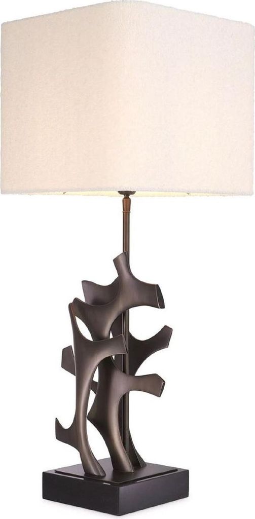 Casa Padrino Luxus Tischleuchte Bronze / Schwarz / Creme 35 x 35 x H. 85,5 cm - Schreibtischleuchte mit quadratischem Lampenschirm - Luxus Tischleu...