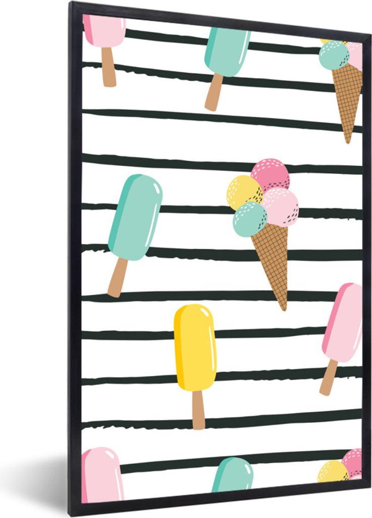 MuchoWow Gerahmtes Poster Sommer - Eiscreme - Pastell 20x30 cm - Poster mit Schwarzem Bilderrahmen Wandposter Rahmen Foto Bilder - Drucken - Bild...