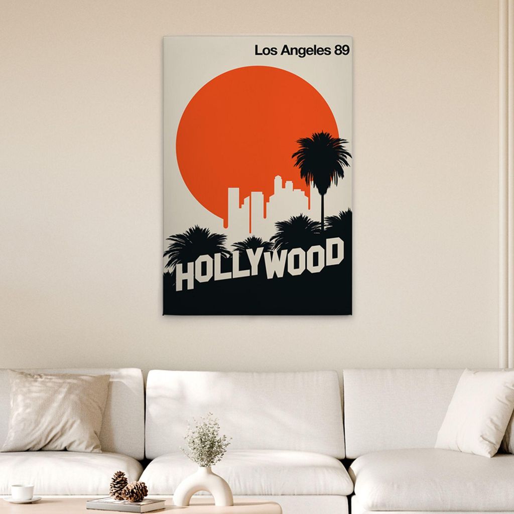 TADESSI Leinwandbild Retro Los Angeles - Wandbild 80 x 120 cm - Kunstdruck auf Leinwand in Creme Schwarz - M1-No.50798