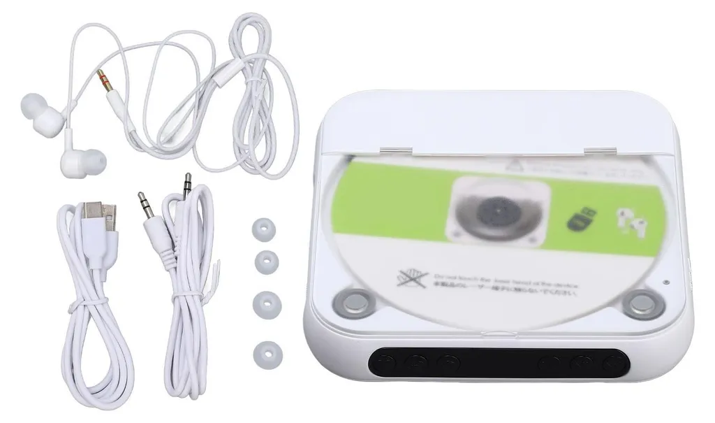 Baladeur CD Audio Bluetooth Rechargeable Noir avec Écouteurs et Port USB