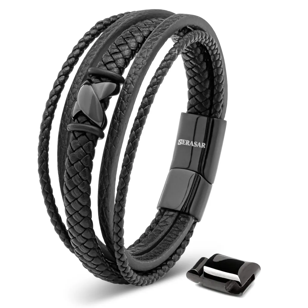 Bracciale Artigianale SERASAR Flake - Vera Pelle Intrecciata 20cm