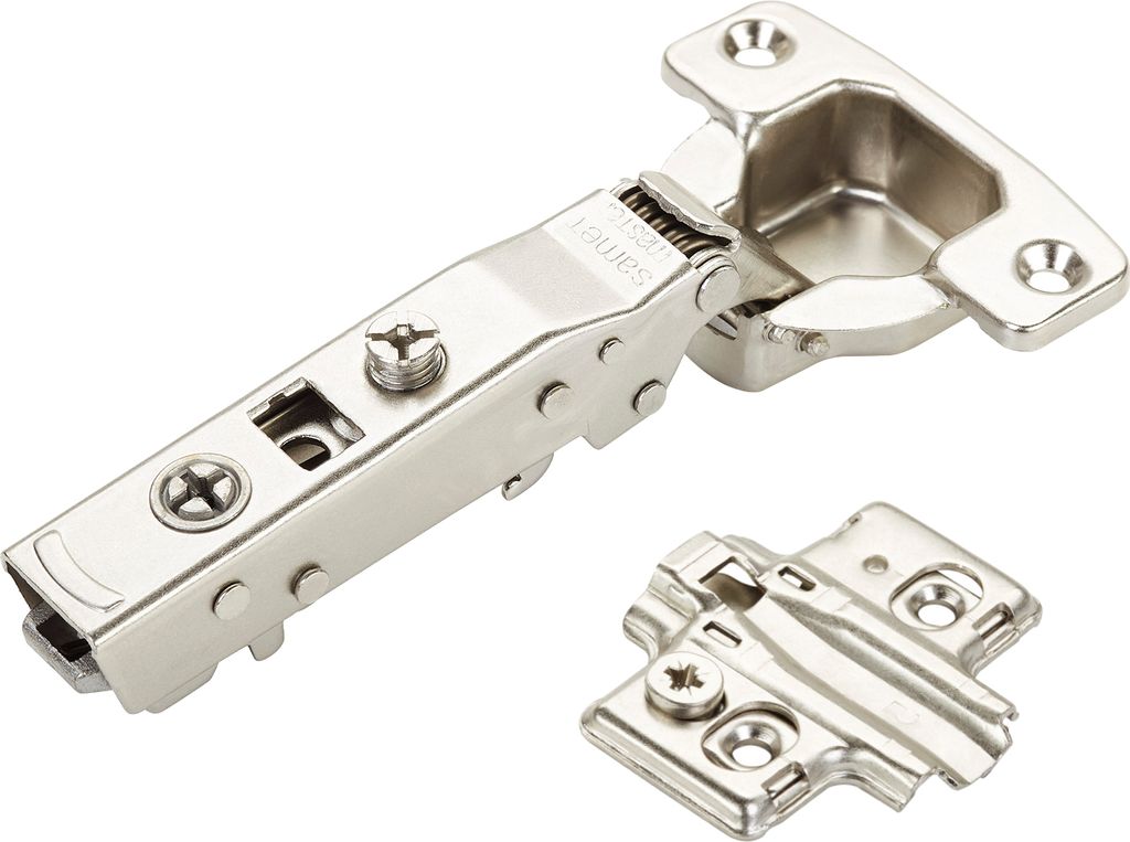 Topfband MASTER T45 Eckanschlag 110° mit Dämpfer und Kreuzplatte mit Exzenterverstellung