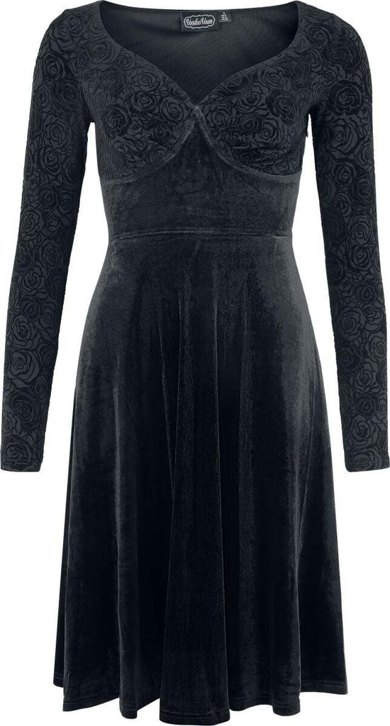 Voodoo Vixen Mittellanges Kleid Damen Rose Pattern Velvet Evening Dress schwarz XXL