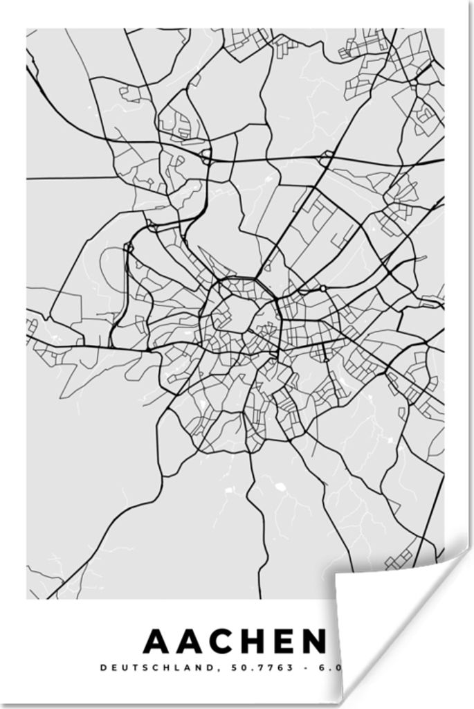MuchoWow Poster Aachen - Stadtplan - Deutschland - Karte 60x90 cm - Wanddekoration