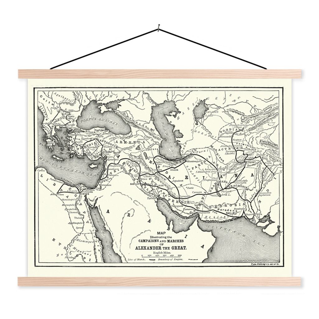 MuchoWow Textilposter Alte Karte von Alexanders Feldzügen und Marschrouten 60x45 cm mit holzfarbenen Rahmen - Bild