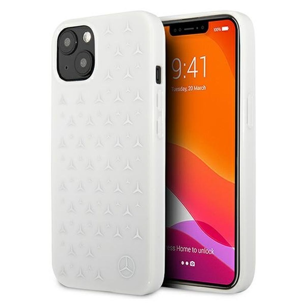 Mercedes MEHCP13MESPWH iPhone 13 6,1" weißes Hardcase Silber Sterne Muster Handyhülle
