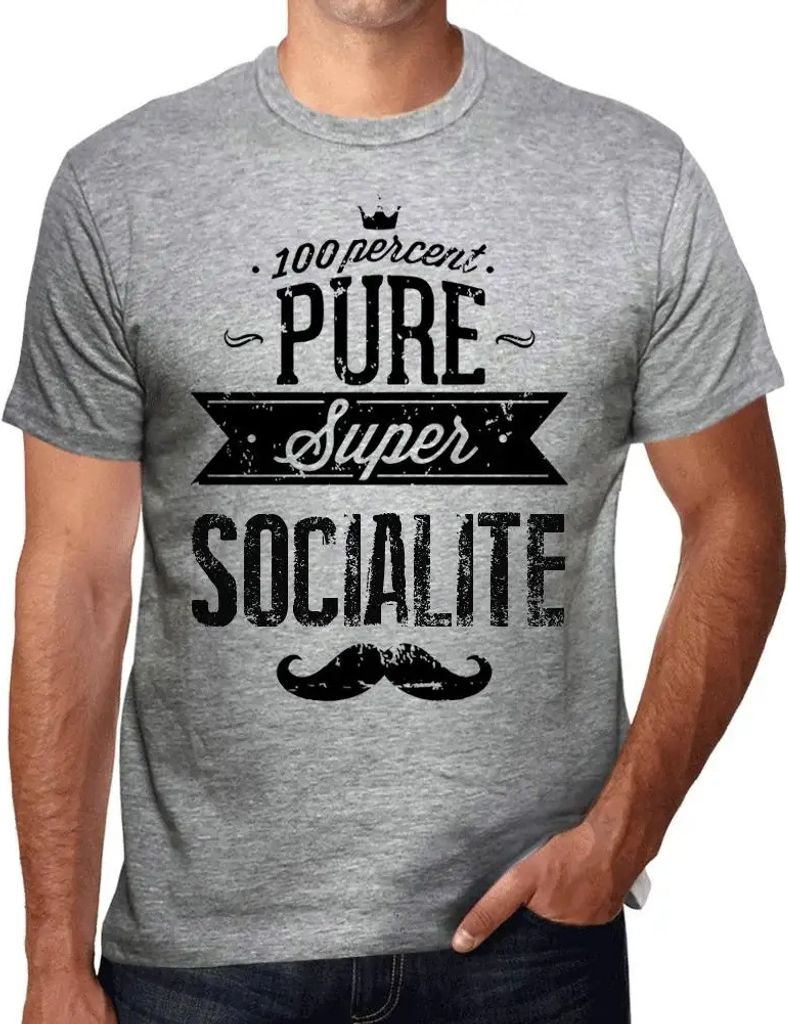 Herren Grafik T-Shirt 100% Pure Super Socialite Öko-Verantwortlich Vintage Jahrgang Kurzarm Lustige Druck Geburtstag Geschenk Mann