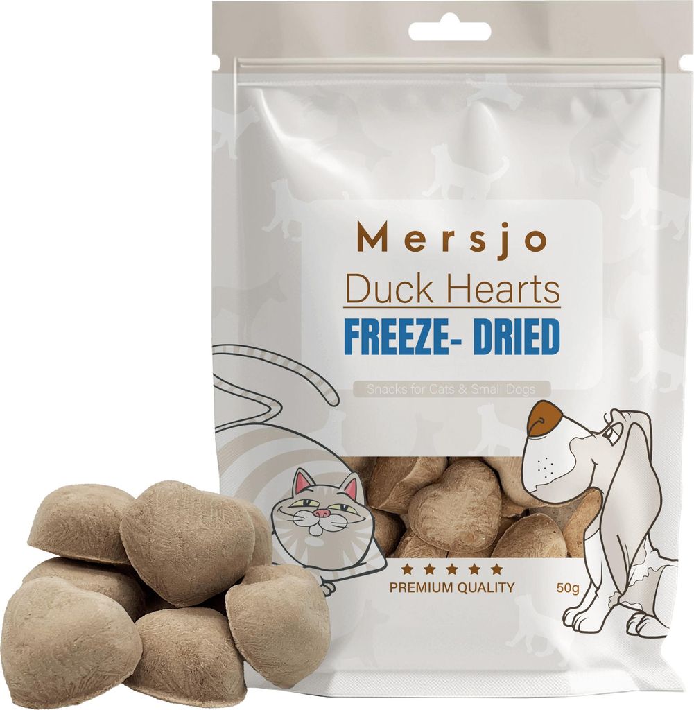 Gefriergetrocknete Entenherzen für Hund & Katze Mersjo 50g Produktbild 