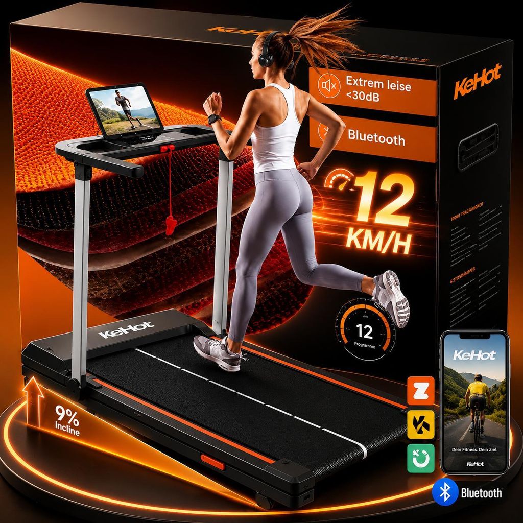 Kehot Laufband klappbar 1–12 km/h, 125kg, App-kompatibel Produktbild 