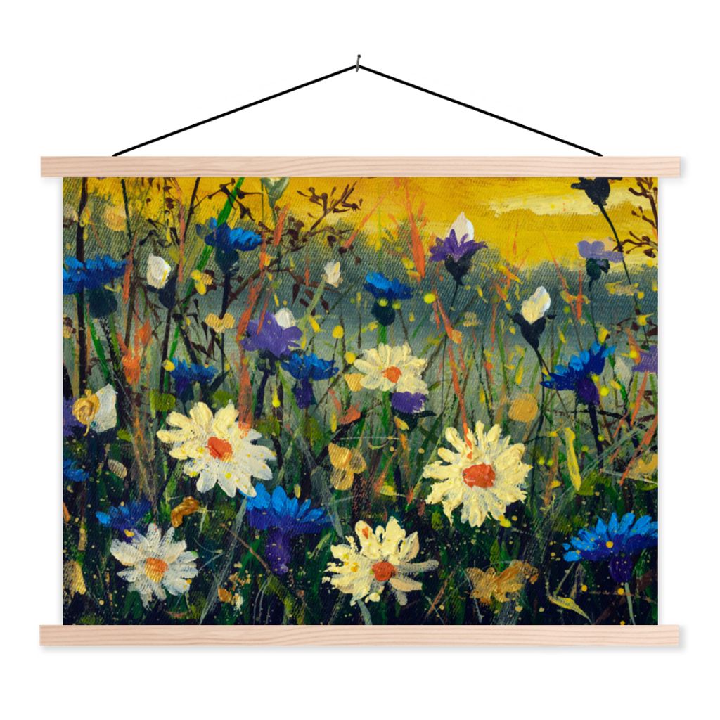 MuchoWow Textilposter Malerei - Ölfarbe - Natur - Blumen 40x30 cm mit holzfarbenen Rahmen - Bilder