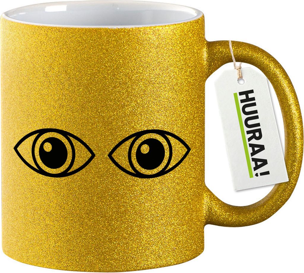 Huuraa Glitzertasse Augen Eyes 330ml Gold Keramik Kaffeebecher Geschenkidee